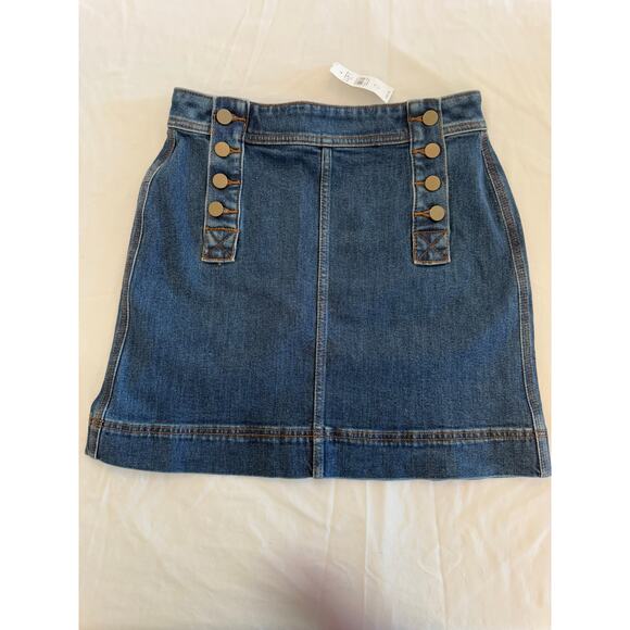 Loft NWT Jean Blue Denim Mini Sailor Buttons Skirt Size 0 Women's Medium Wash - Picture 1 of 5